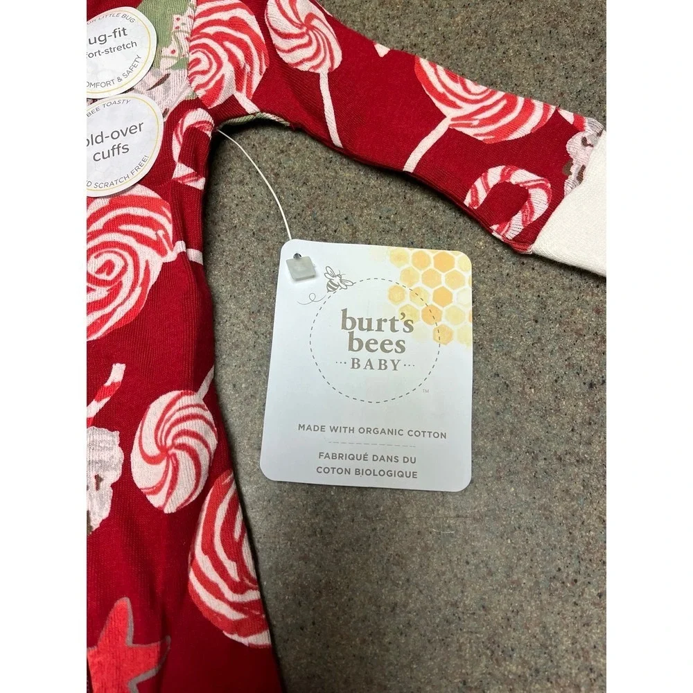 Christmas Sleeper Burts Bees Zipper closure NET  red peppermint/cocoa 0-3 months - Picture 2 of 7